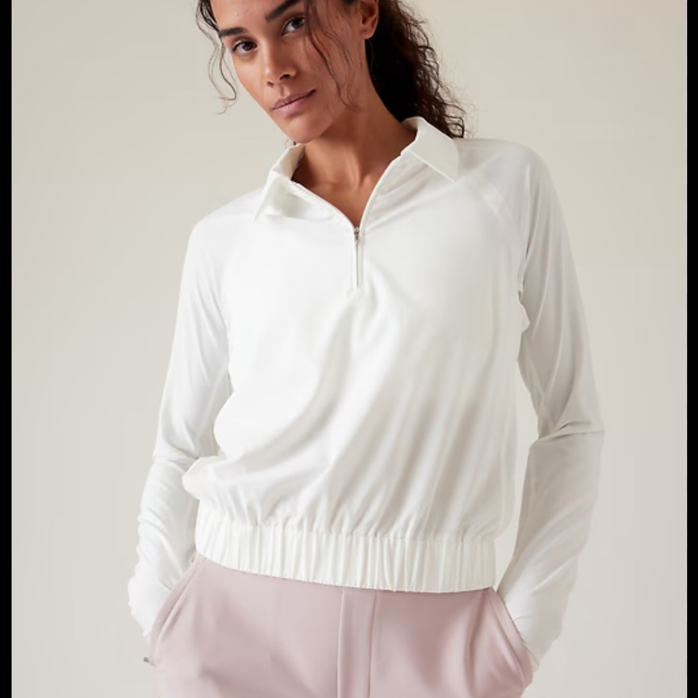 White Athleta Advantage Half Zip Polo
